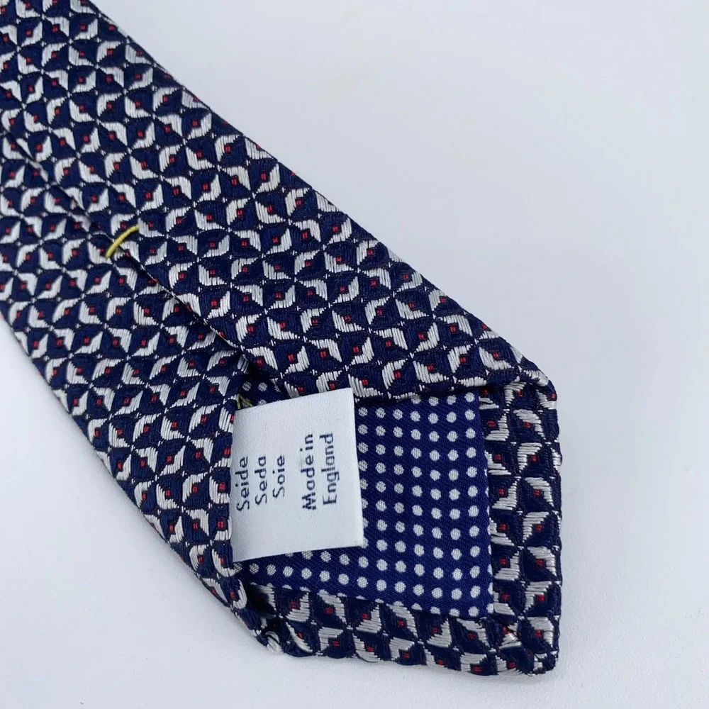 Eton‎ Tie Mens One Size Navy Gray Patterned Silk Classic Necktie England Made